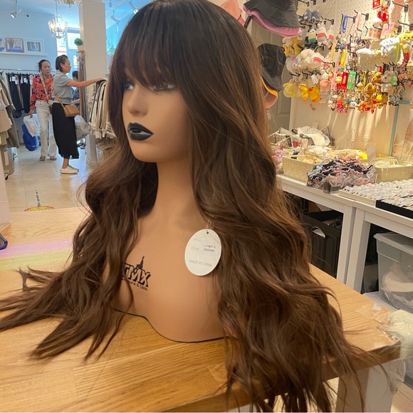 Human hair blend brown wig with bang - Picture 2 of 9